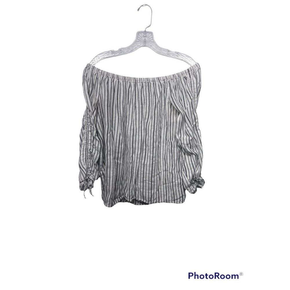 Doe & Rae Medium Stripe Off Shoulder Ruched Top